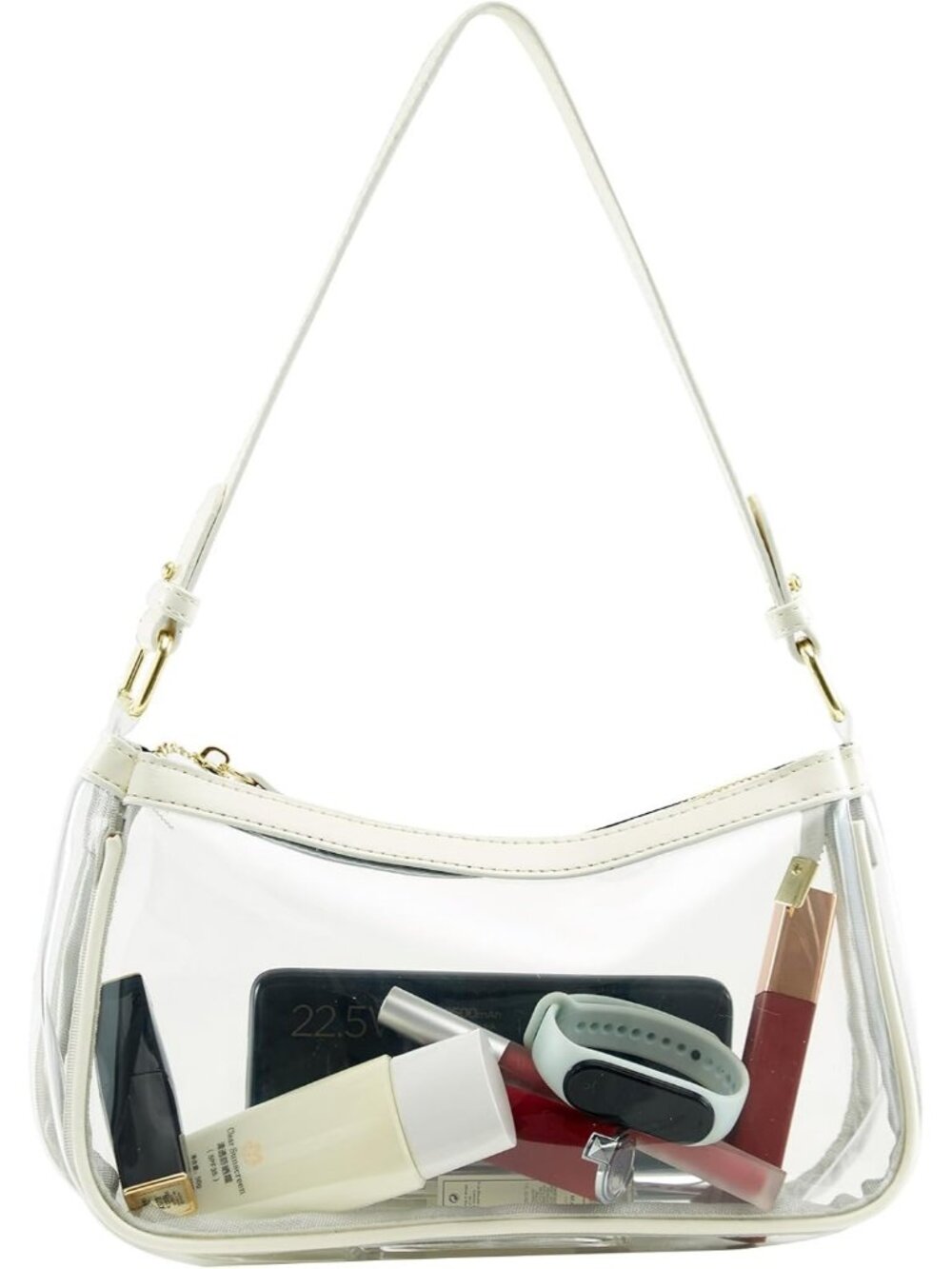 Women's White Crescent Vegan Leather Tote Clutch With 2 Straps Shoulder Bag